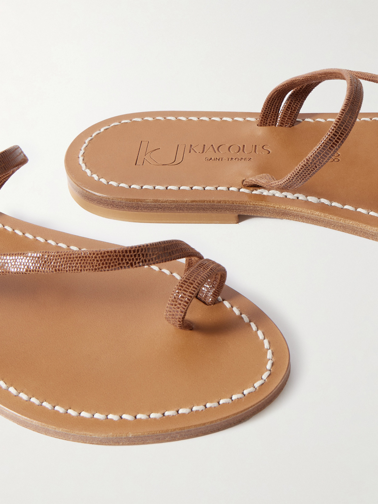 Kjacques Actium Lizard-effect Leather Slides In Brown