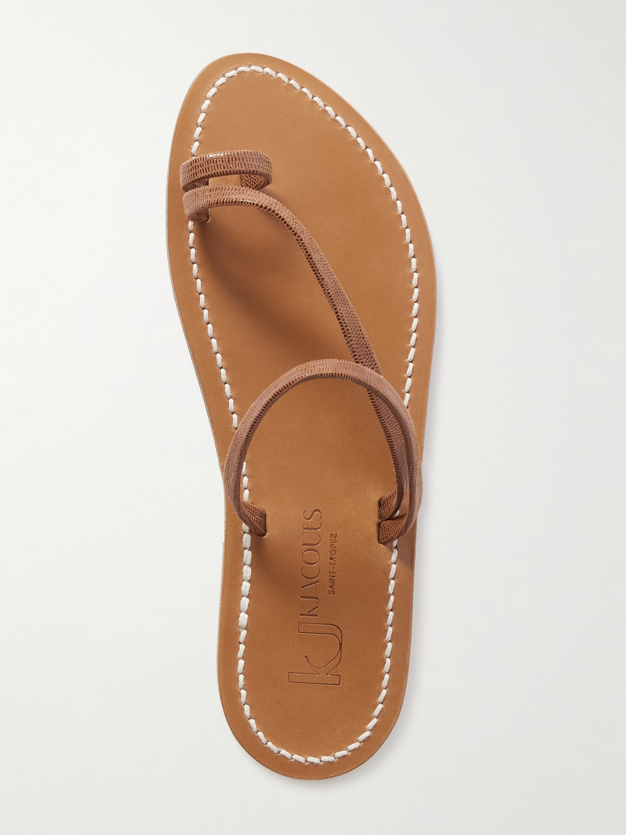 Kjacques Actium Lizard-effect Leather Slides In Brown