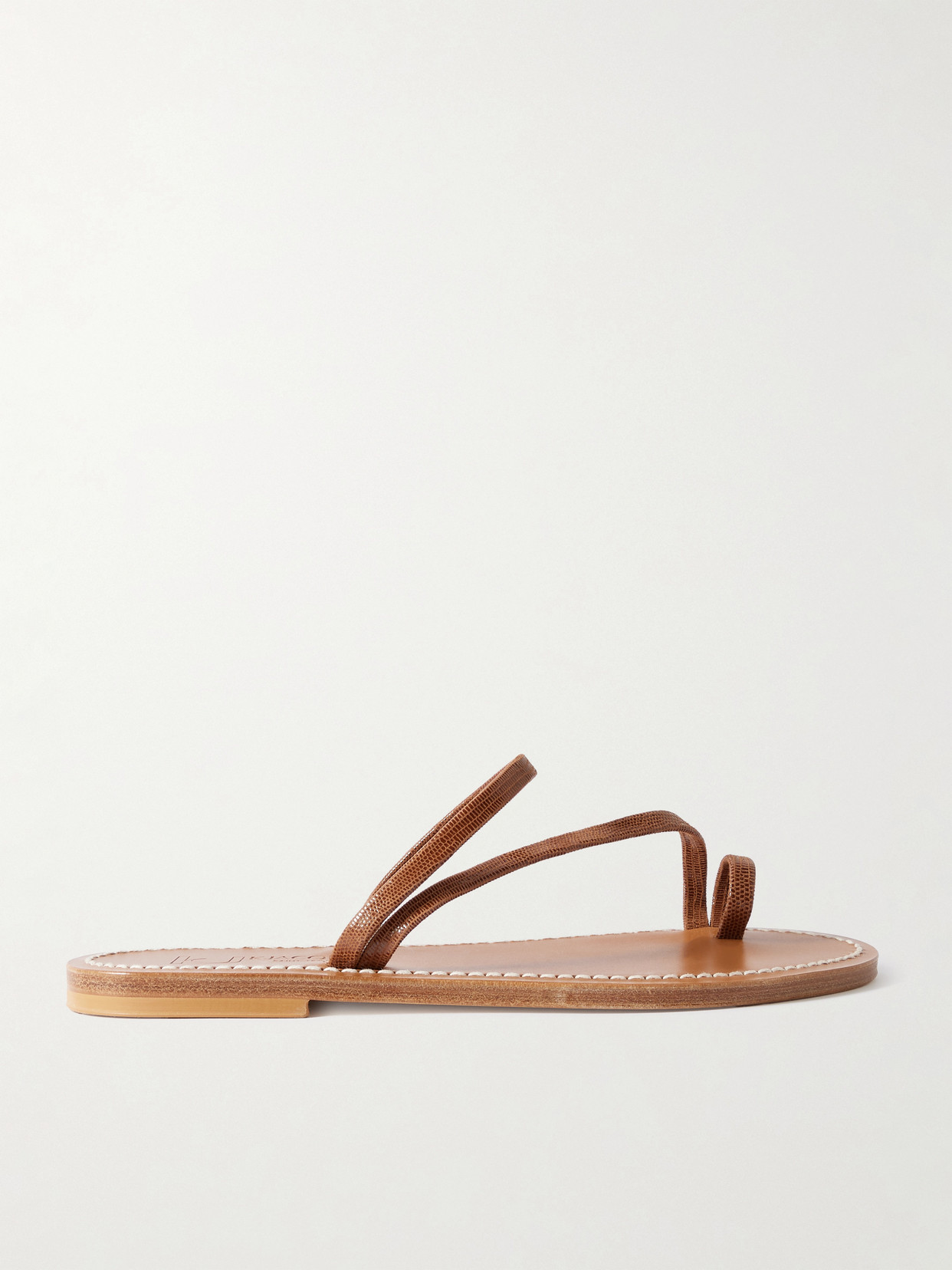 K Jacques St Tropez - Actium Lizard-effect Leather Slides - Chocolate