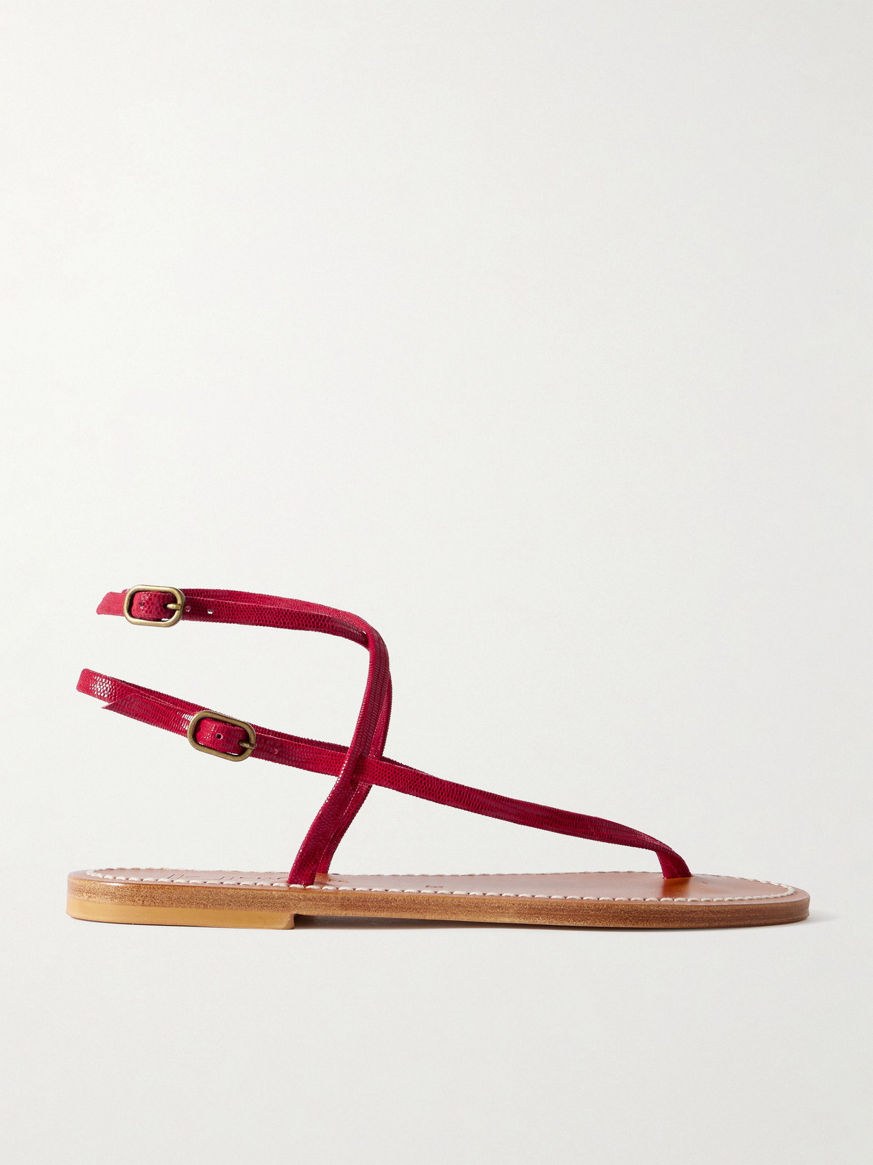 K Jacques St Tropez - Abako Lizard-effect Leather Sandals - Red