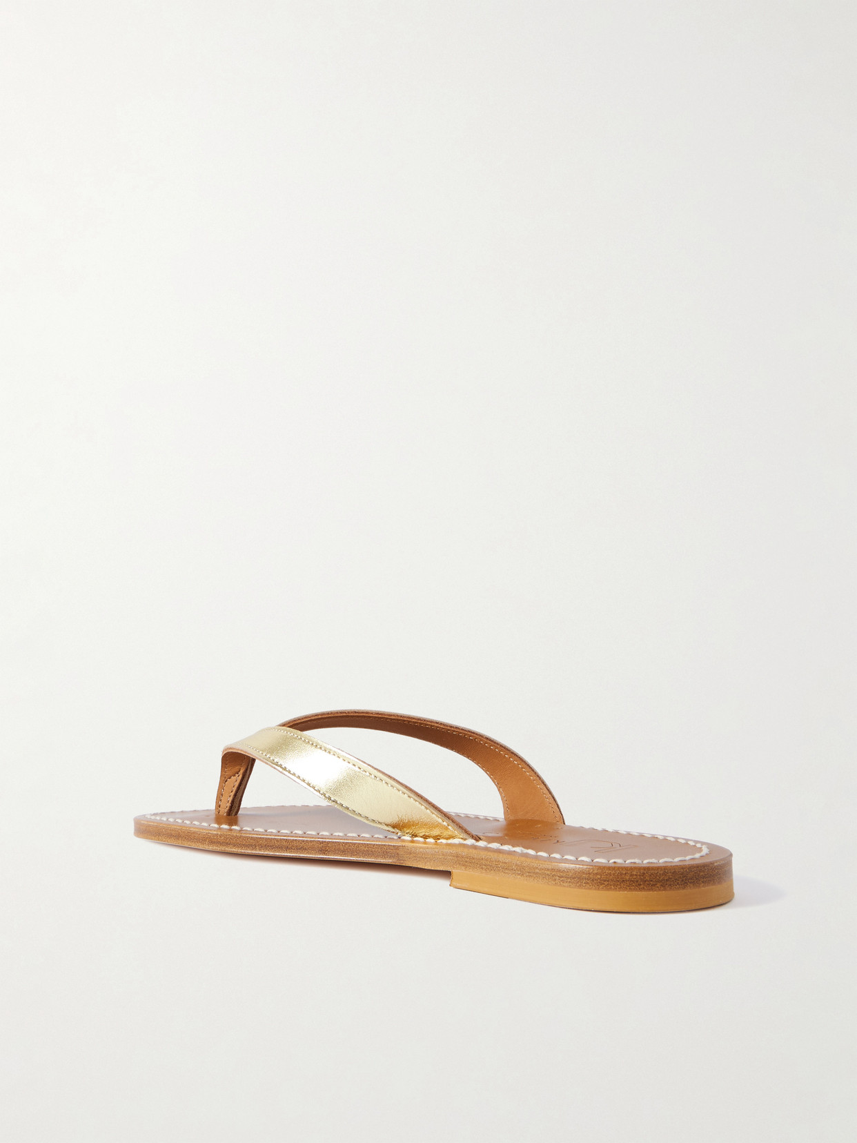 Kjacques Torino Metallic Leather Flip Flops In Gold