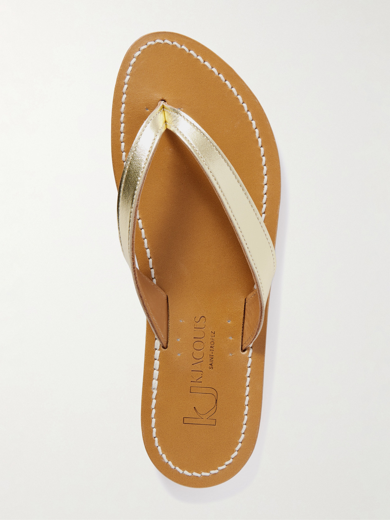 Kjacques Torino Metallic Leather Flip Flops In Gold