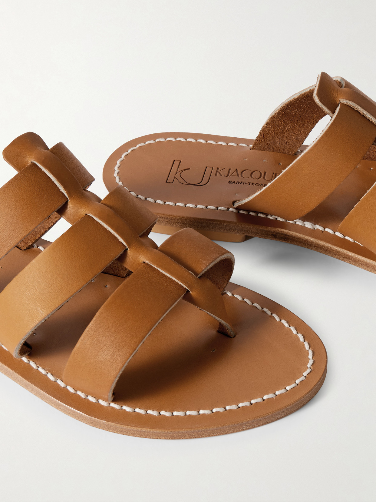 Kjacques Dolon Cutout Leather Slides In Brown