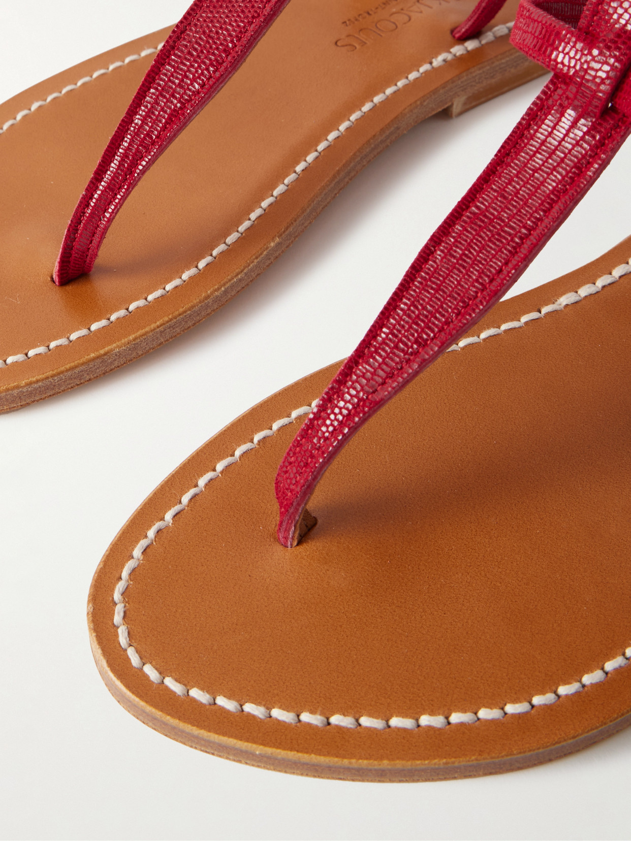Kjacques Picon Lizard-effect Leather Sandals In Red