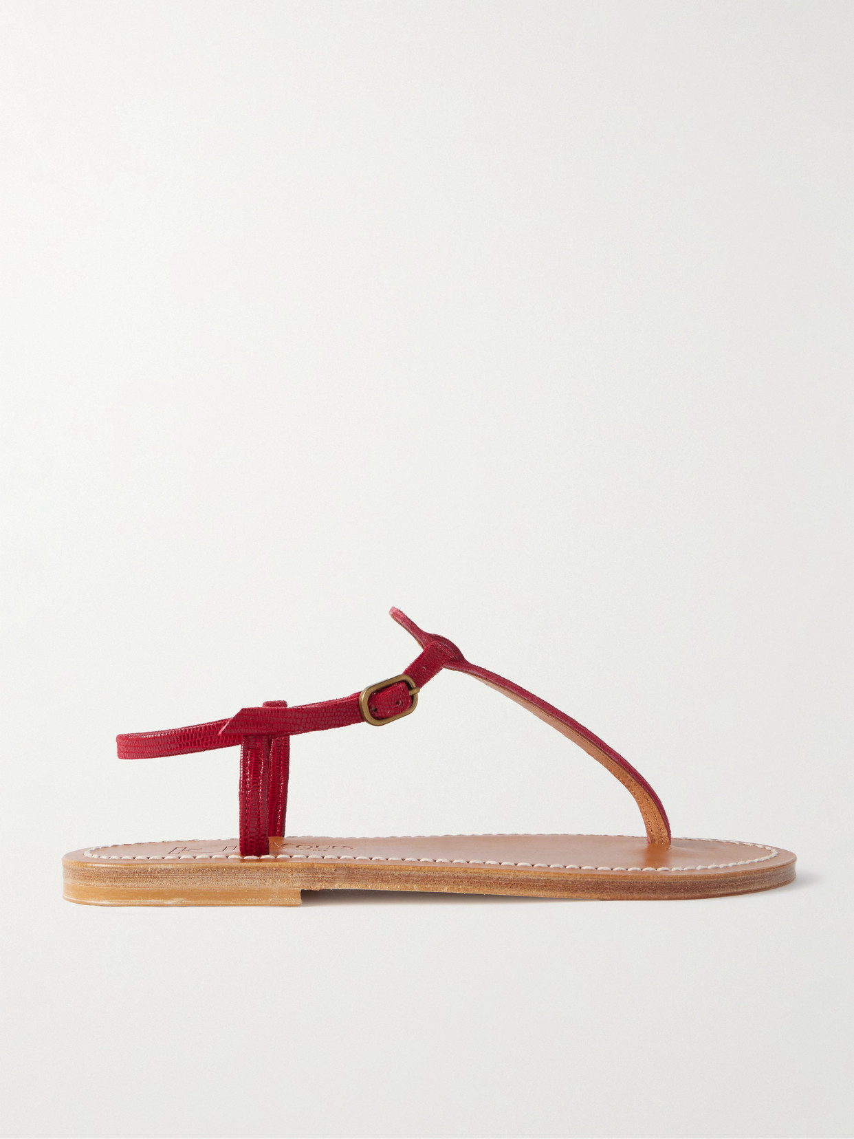 Kjacques Picon Lizard-effect Leather Sandals In Red