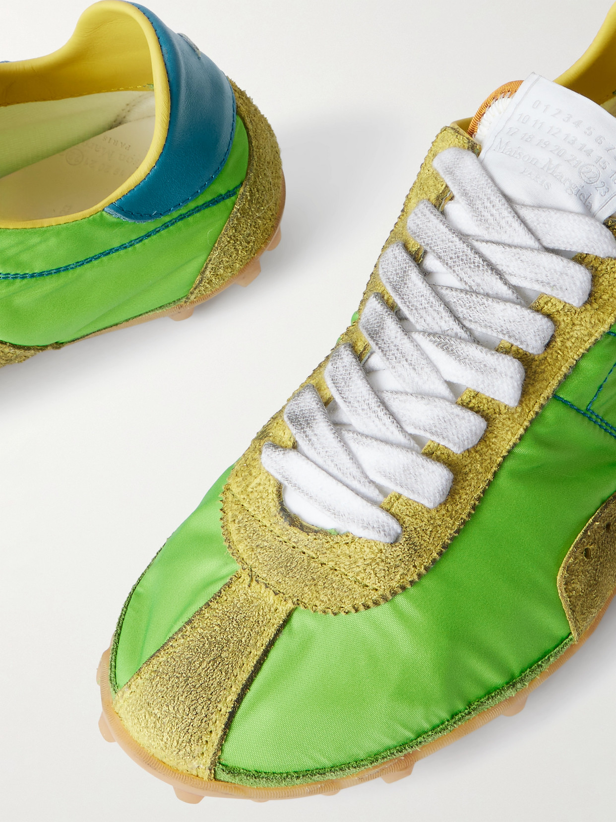 Maison Margiela Sprinter Leather And Brushed Suede-trimmed Shell Sneakers In Green