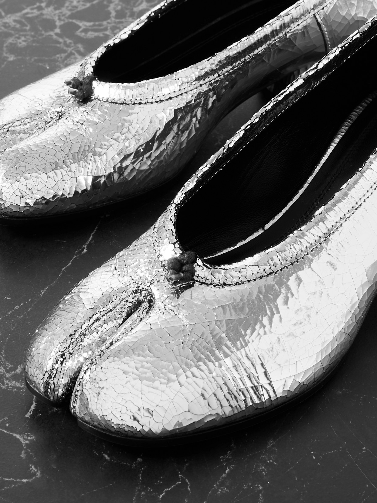 Maison Margiela 30mm Tabi Ballet Flats In Silver