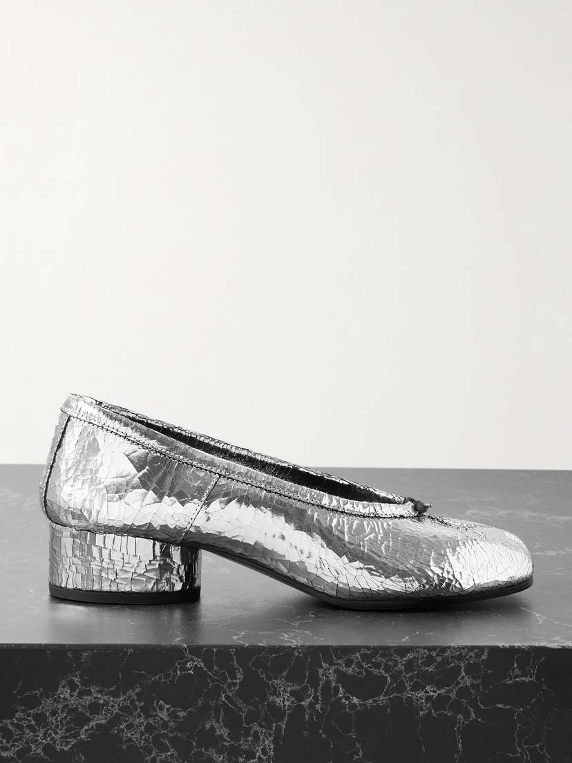 Maison Margiela Tabi Ballerina Split-toe Metallic Cracked-leather Pumps