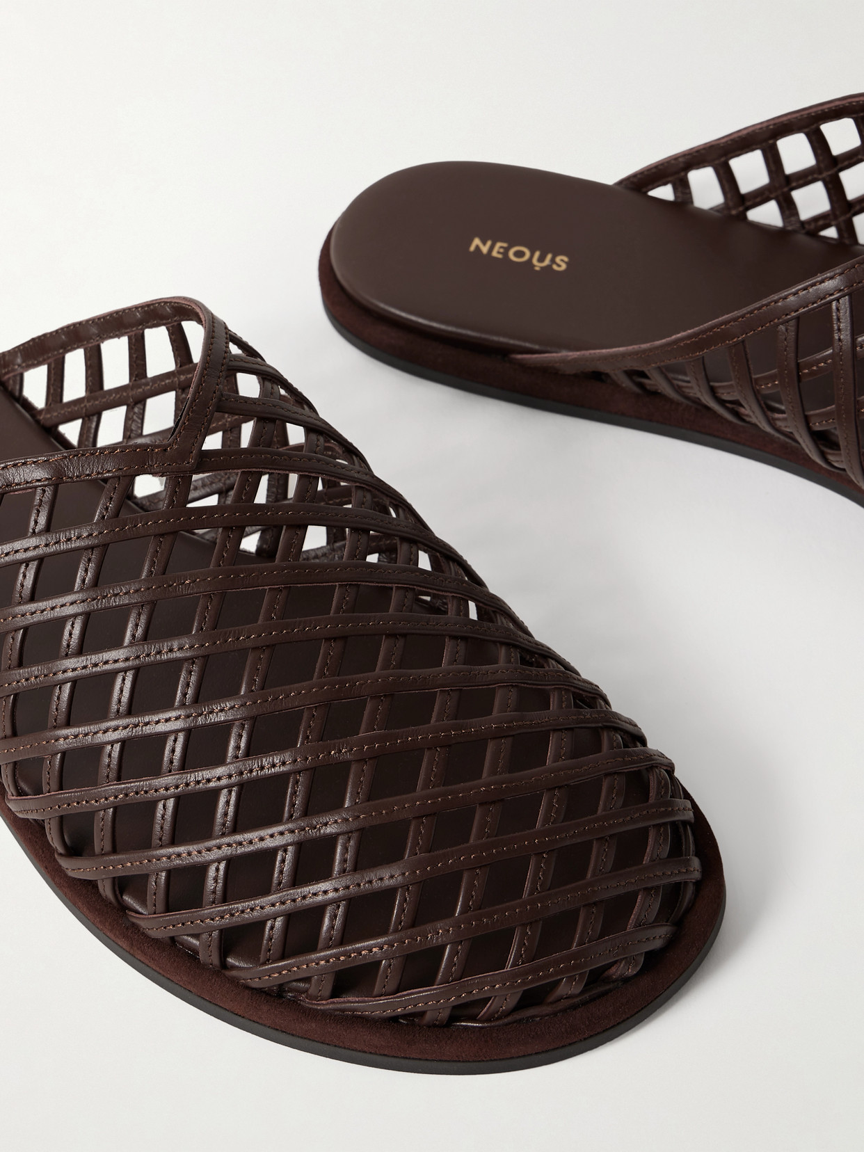 Neous Leather Woven Atik Slides In Brown
