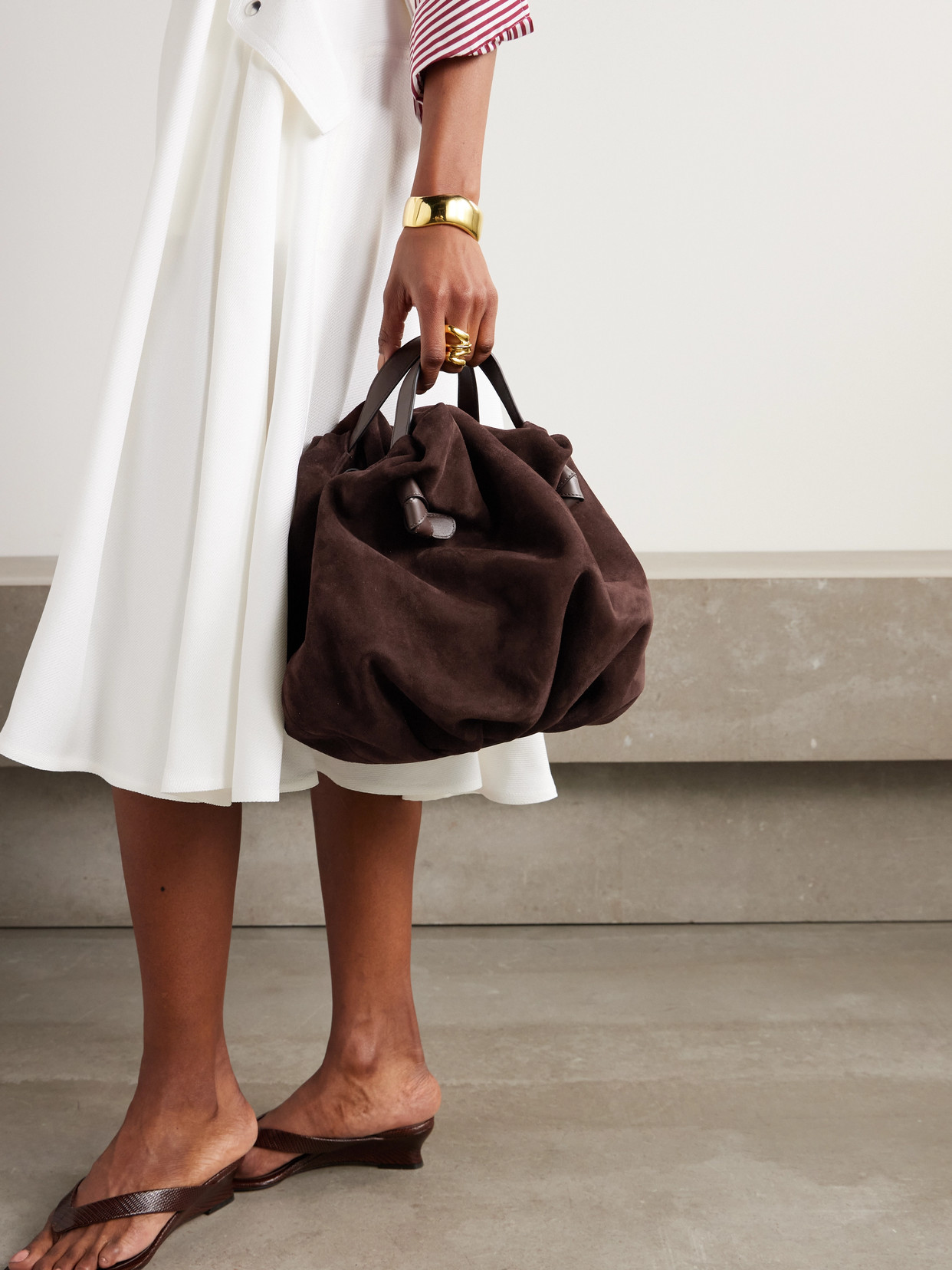 NEOUS TAURUS LEATHER-TRIMMED SUEDE TOTE BAG