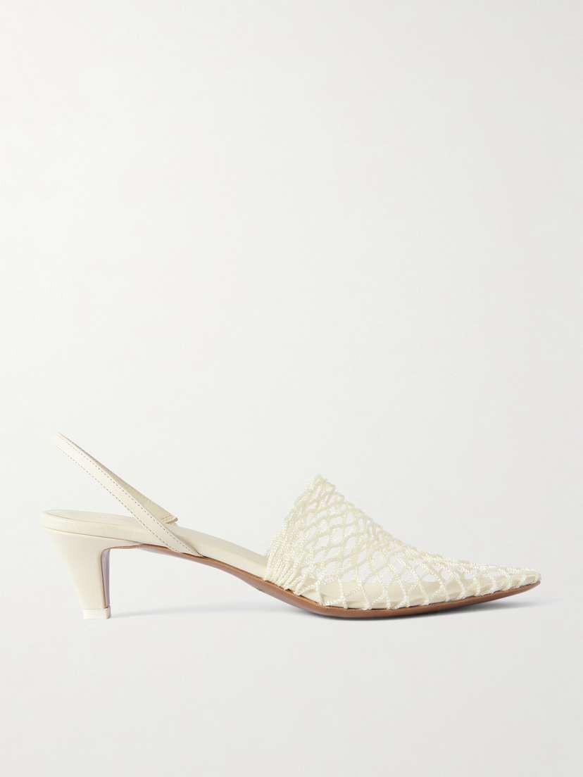 NEOUS Acantho Fishnet And Leather Slingback Pumps