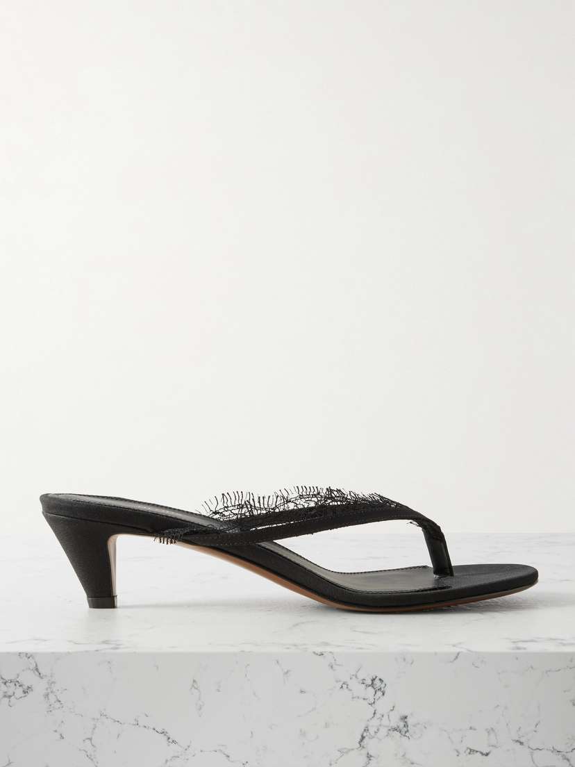 NEOUS Kalliope Lace And Leather-trimmed Crepe De Chine Sandals