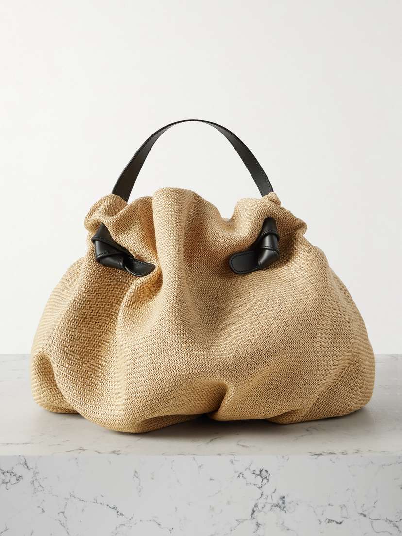 NEOUS Taurus Leather-trimmed Woven Raffia Tote