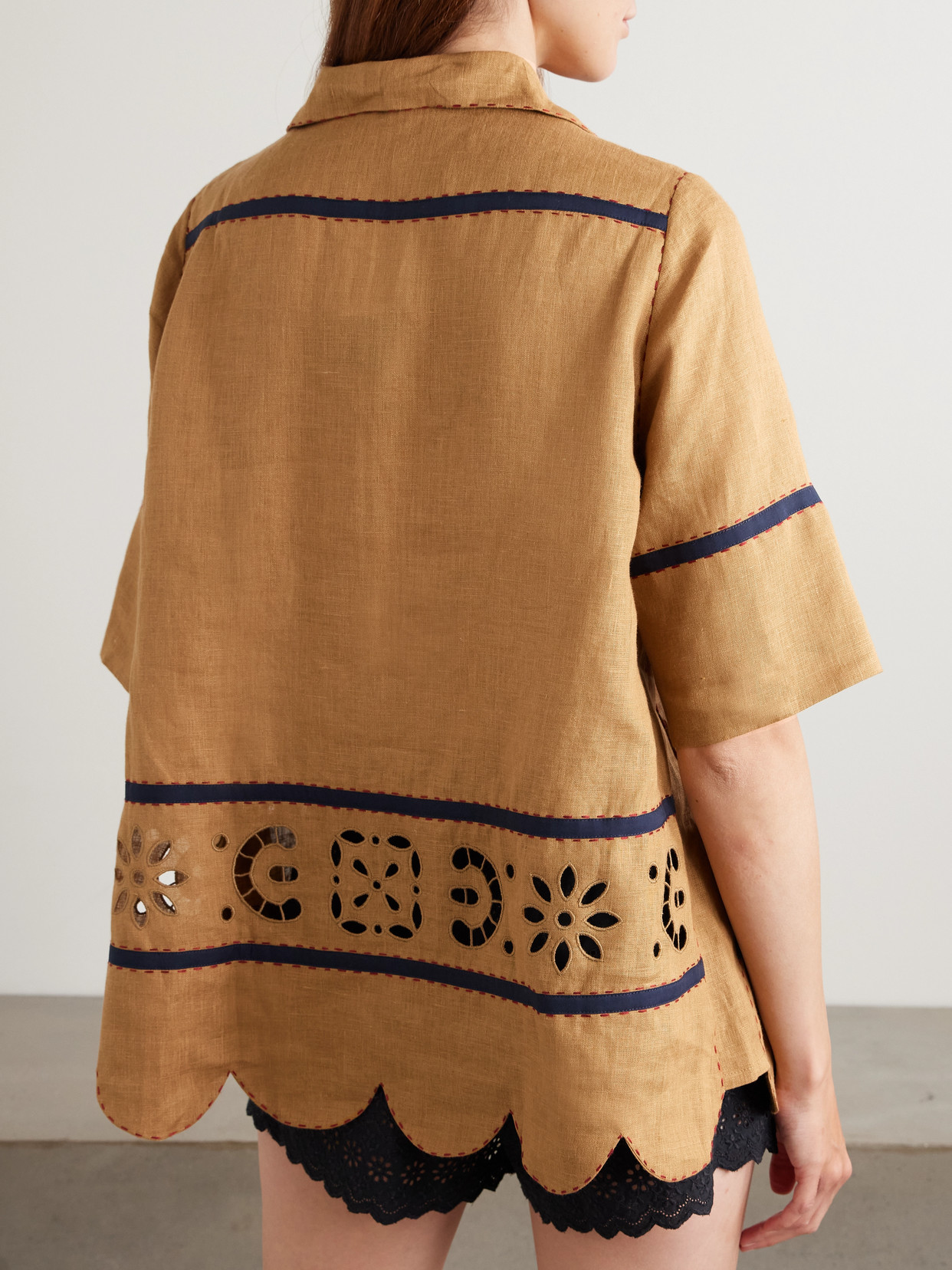 Emma Topstitched Broderie Anglaise Blouse