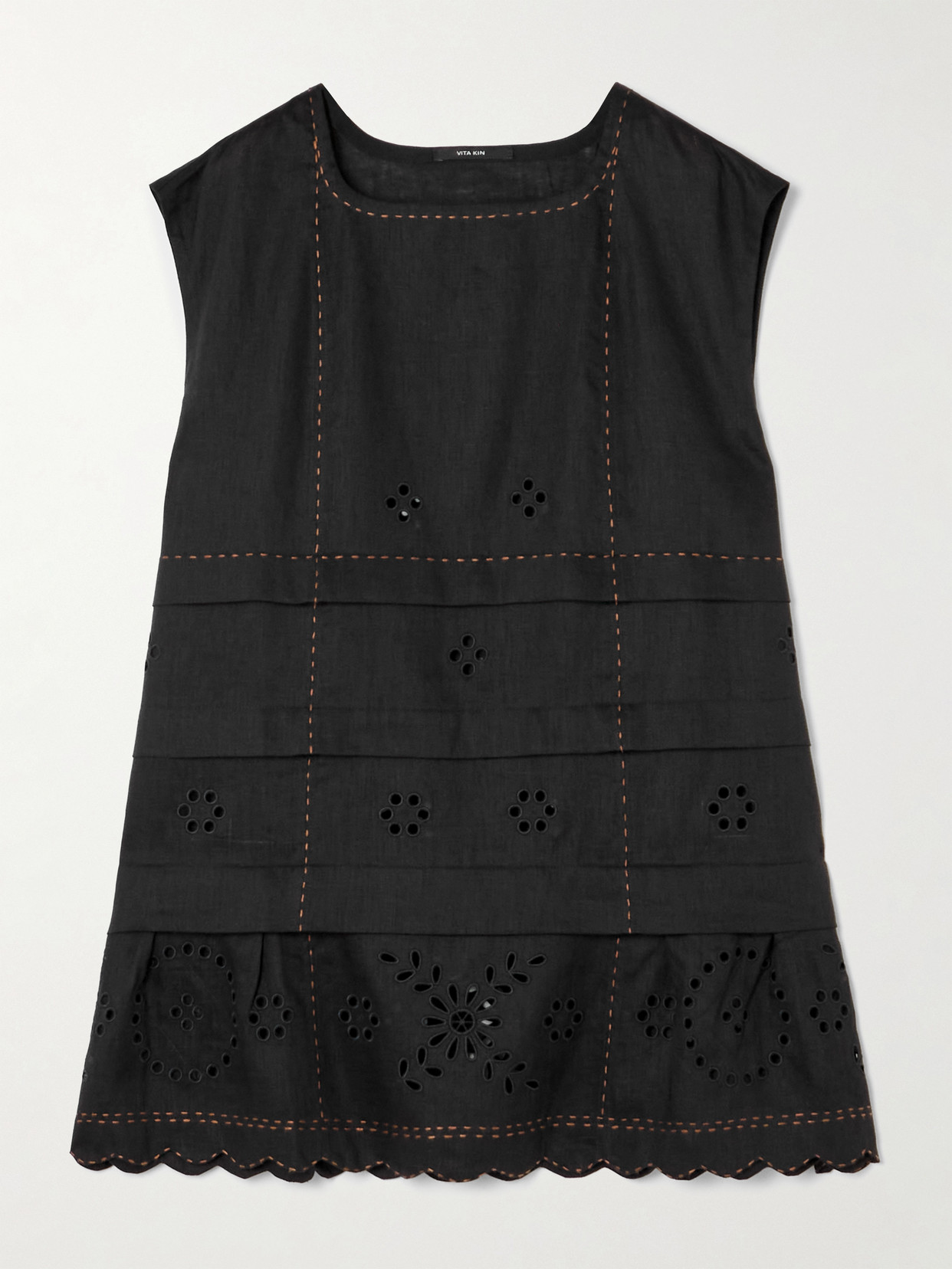 Vita Kin Gigi Topstitched Broderie Anglaise Linen Tank