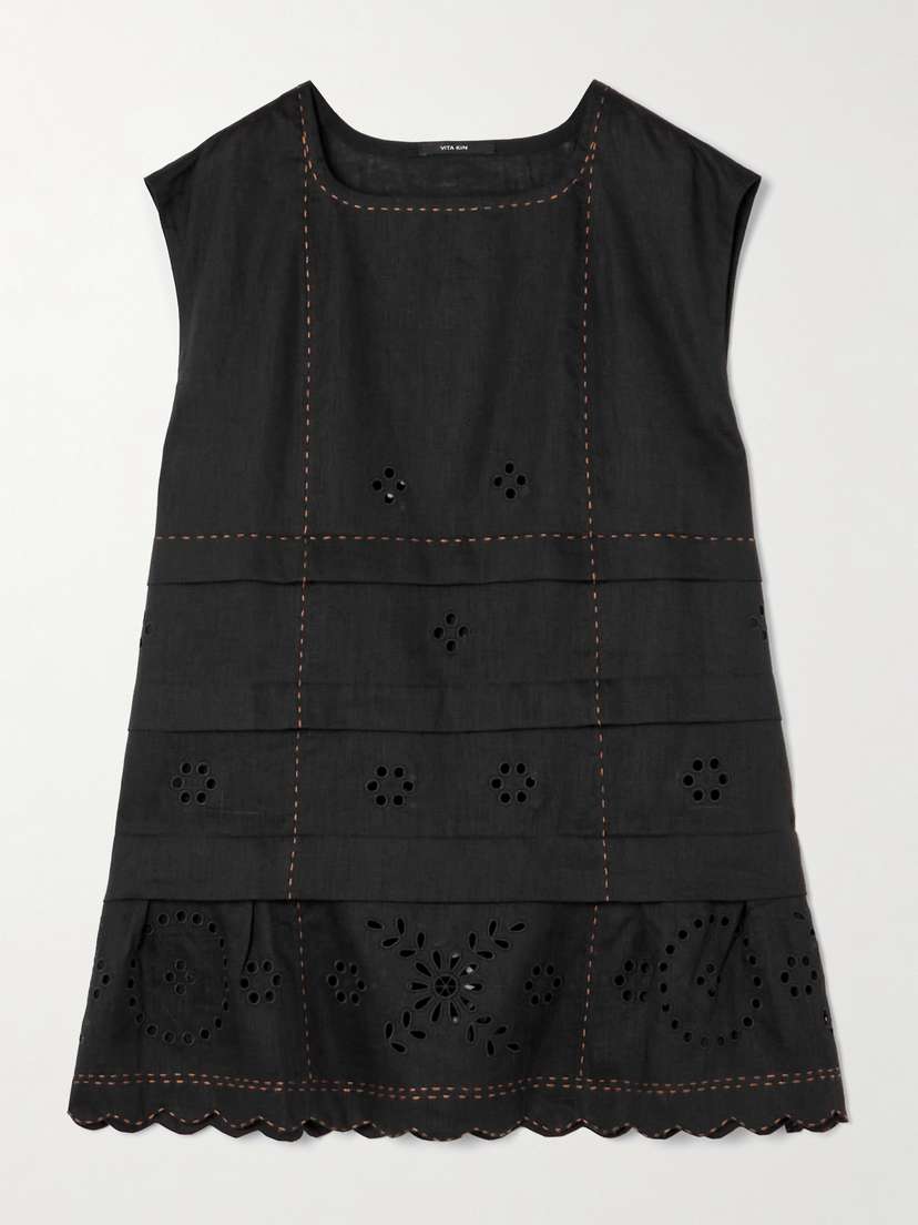 Vita Kin Gigi Topstitched Broderie Anglaise Linen Tank