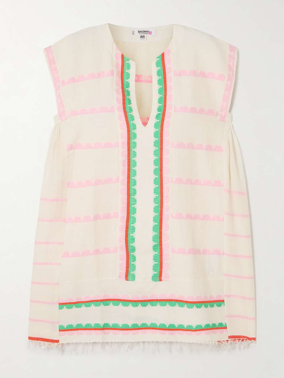 elina fringed striped cotton kaftan