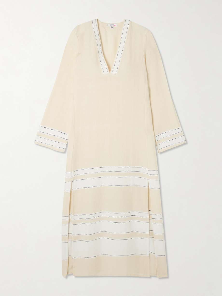 theodora striped cotton-blend midi dress