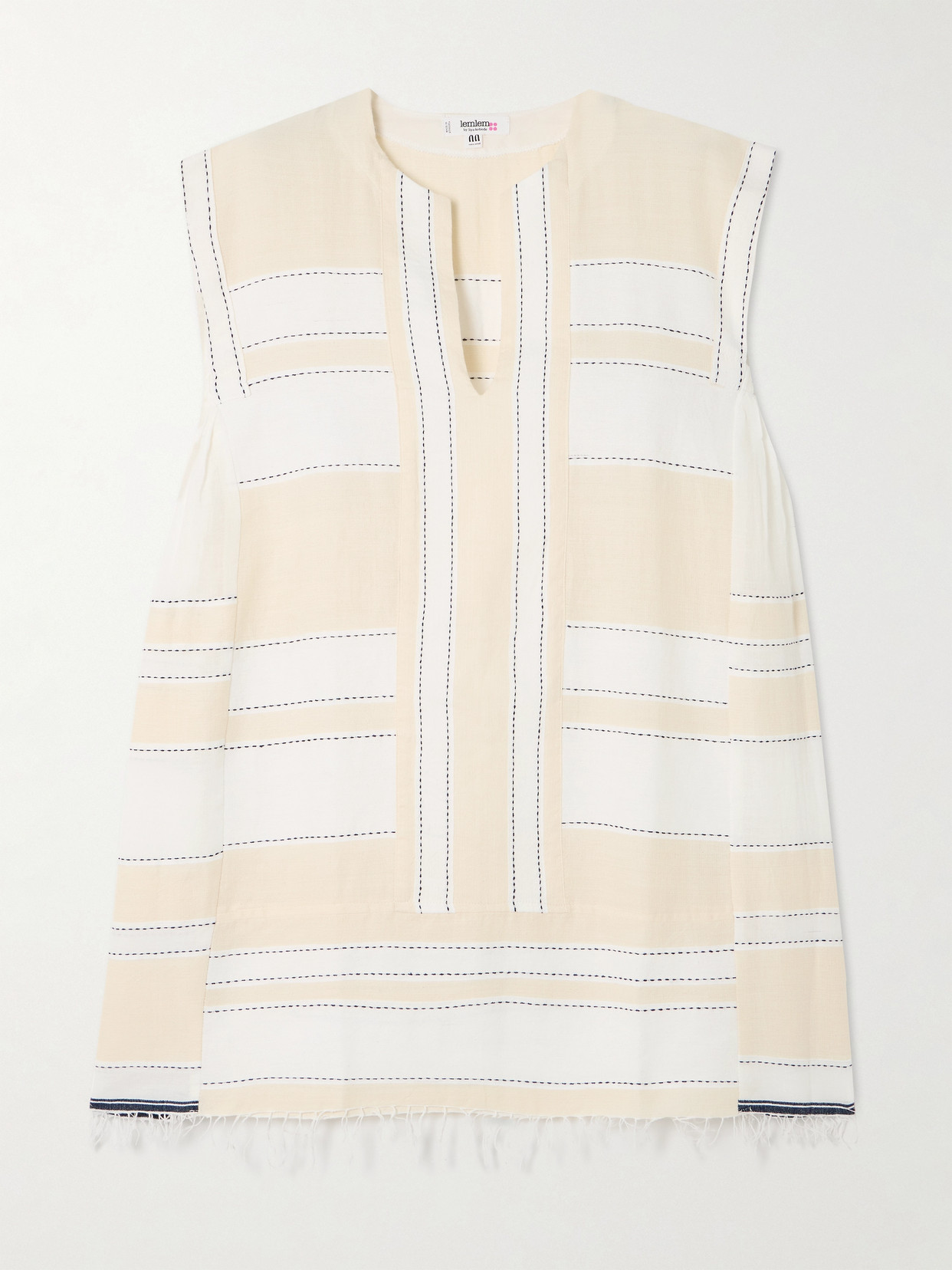 Lemlem Elina Fringed Striped Cotton-blend Kaftan In Cream
