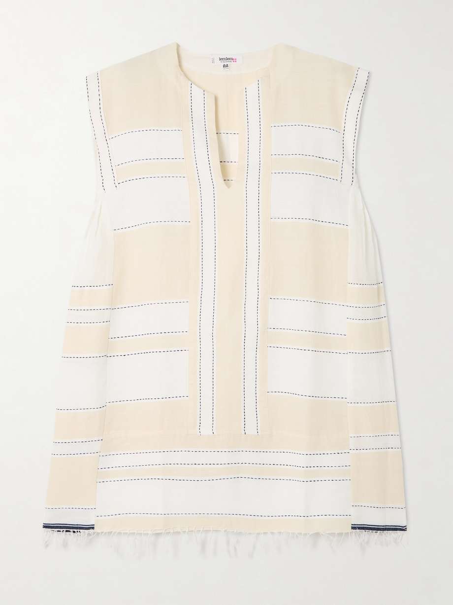 elina fringed striped cotton-blend kaftan