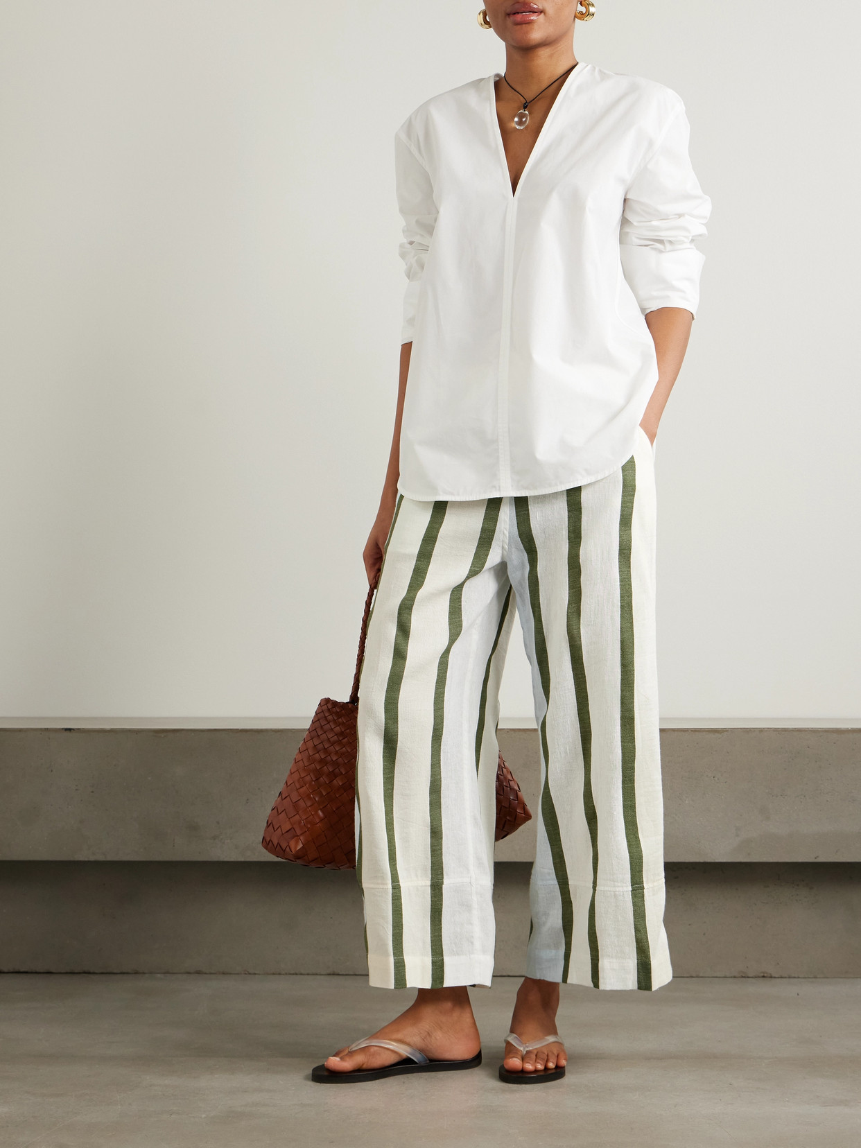 Lemlem Desta Striped Cotton-blend Wide-leg Pants In Green
