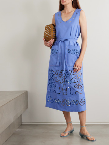 Vita Kin Katya belted scalloped broderie anglaise cotton midi dress