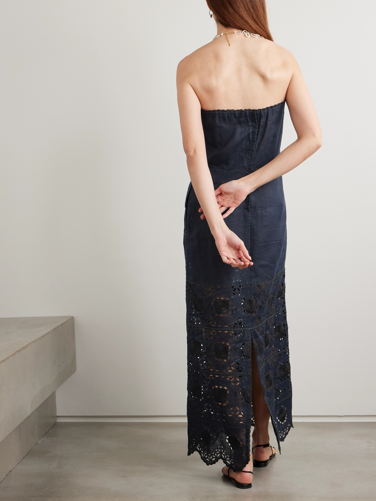 Vita Kin Grace Strapless Scalloped Broderie Anglaise Linen Maxi Dress