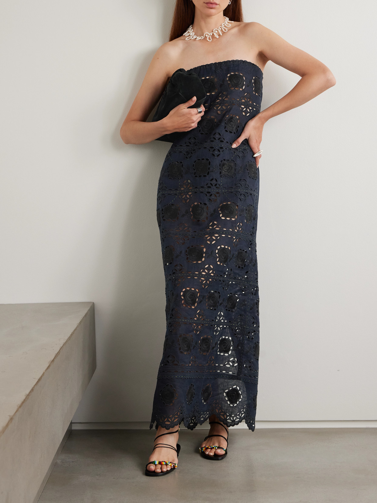 Vita Kin Grace Strapless Scalloped Broderie Anglaise Linen Maxi Dress
