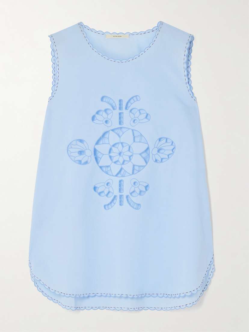 Vita Kin Havana Scalloped Broderie Anglaise Cotton-poplin Tank