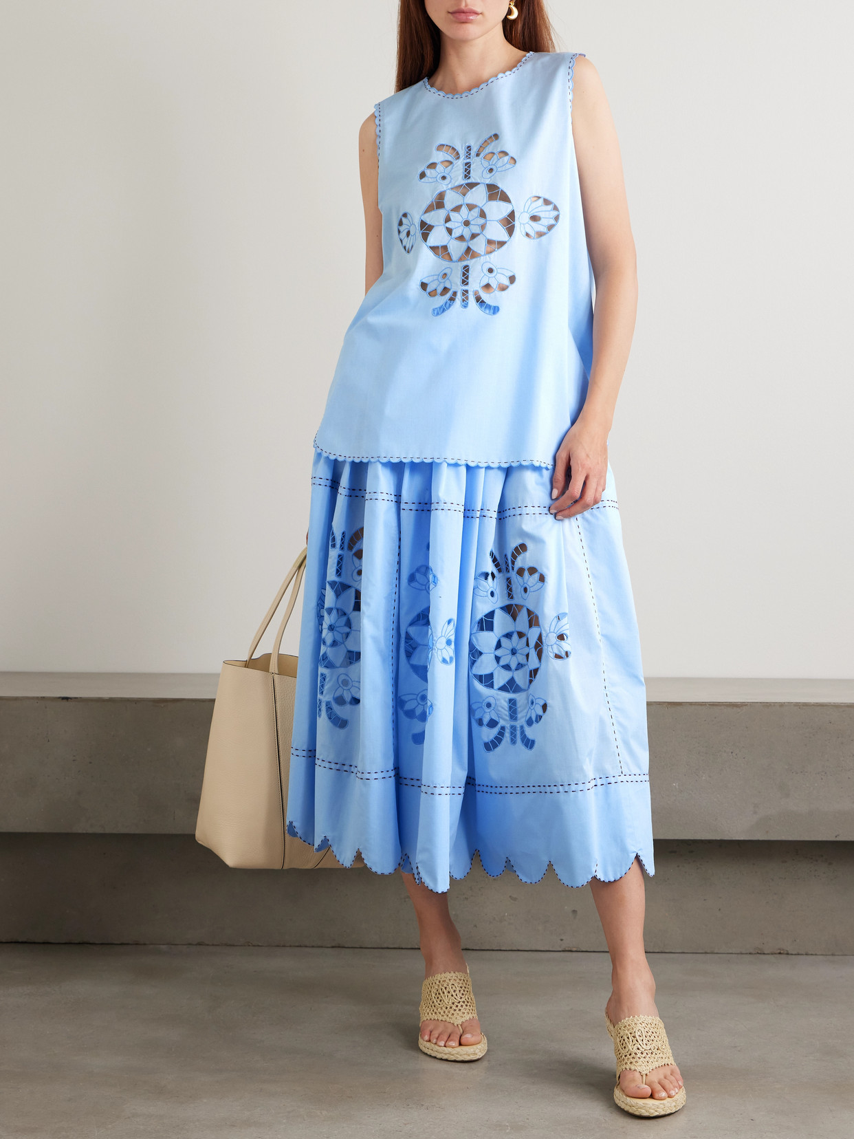 Havana Scalloped Broderie Anglaise Cotton-Poplin Tank