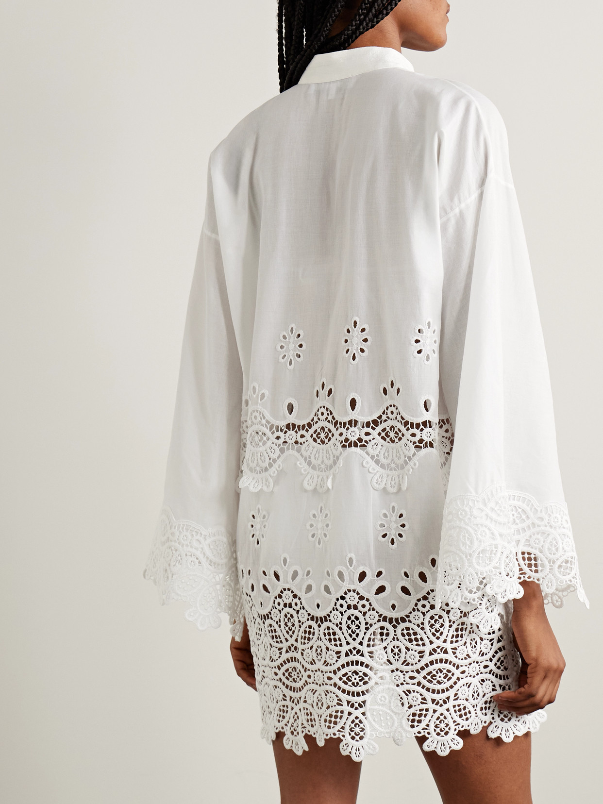 CRISTIANO MARCHELI MARIA SILK-TRIMMED GUIPURE LACE AND COTTON KAFTAN