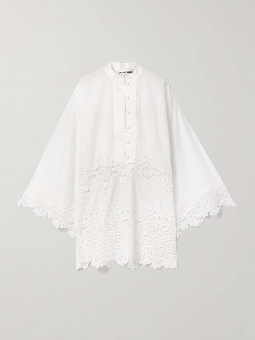 Cristiano Marcheli Maria Silk-trimmed Guipure Lace And Cotton Kaftan