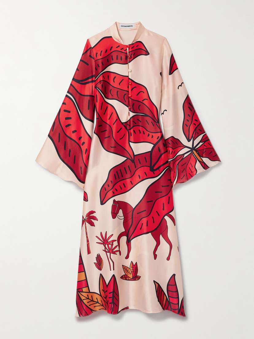Cristiano Marcheli Jane Printed Silk-blend Satin Kaftan
