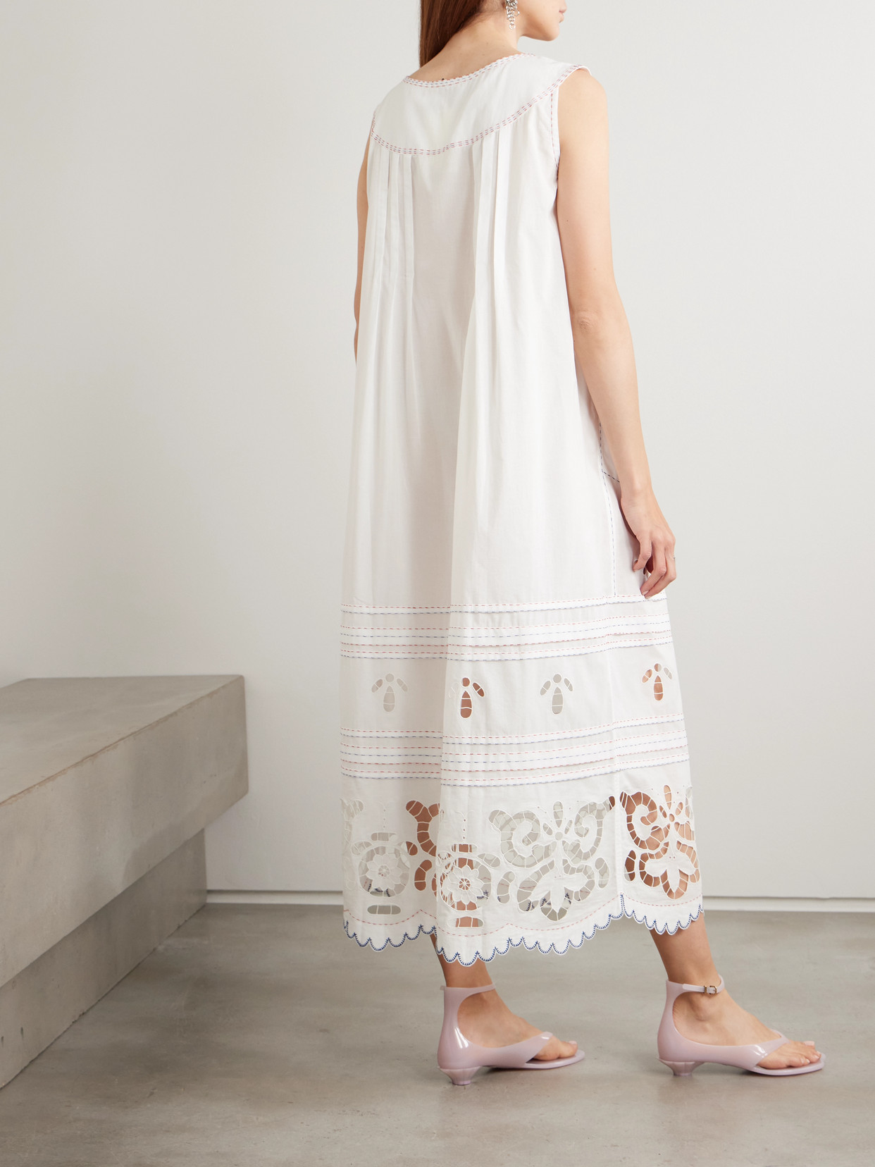 Vita Kin Cleo Pintucked Broderie Anglaise Cotton-batiste Midi Dress