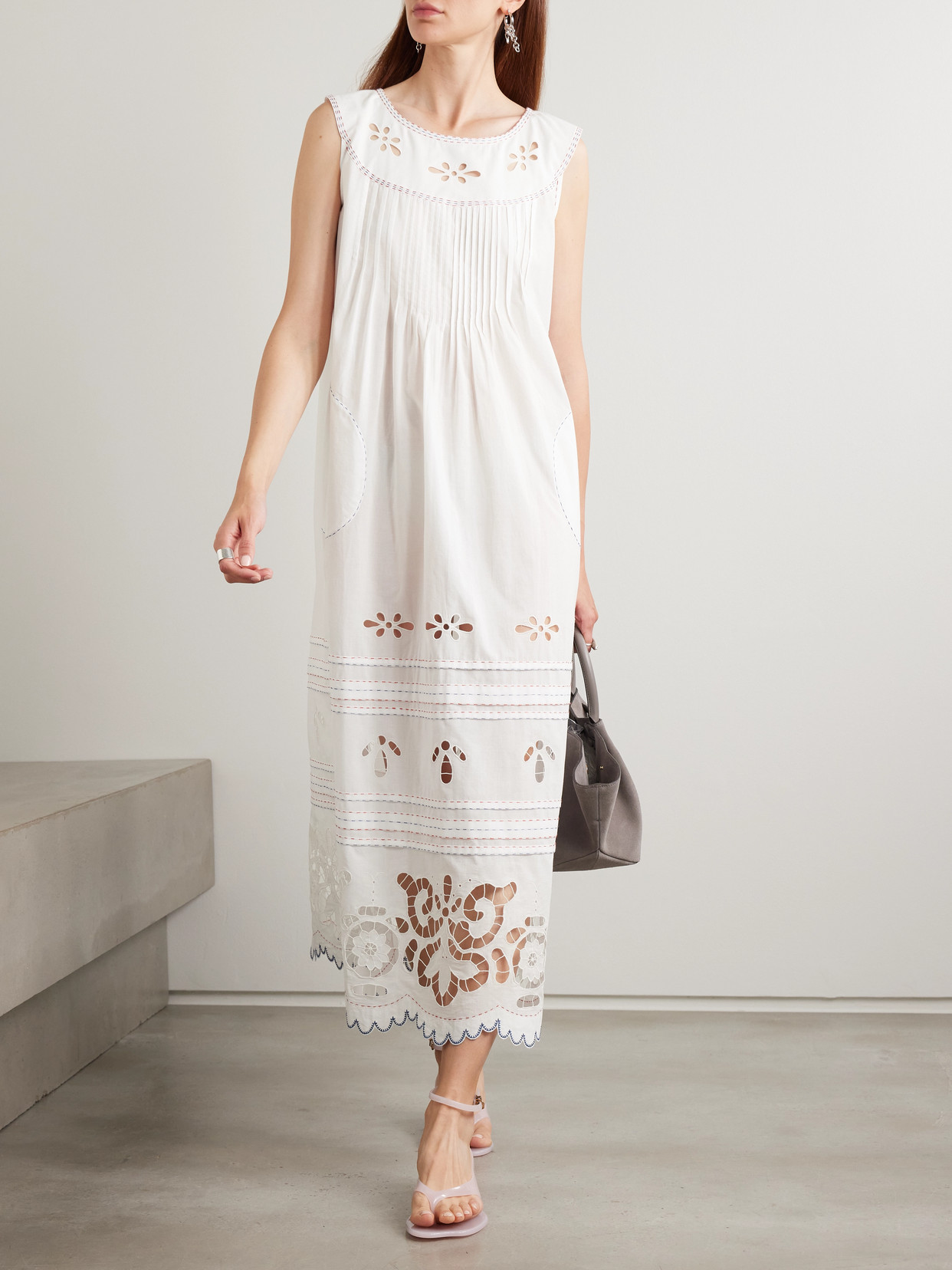 Vita Kin Cleo Pintucked Broderie Anglaise Cotton-batiste Midi Dress