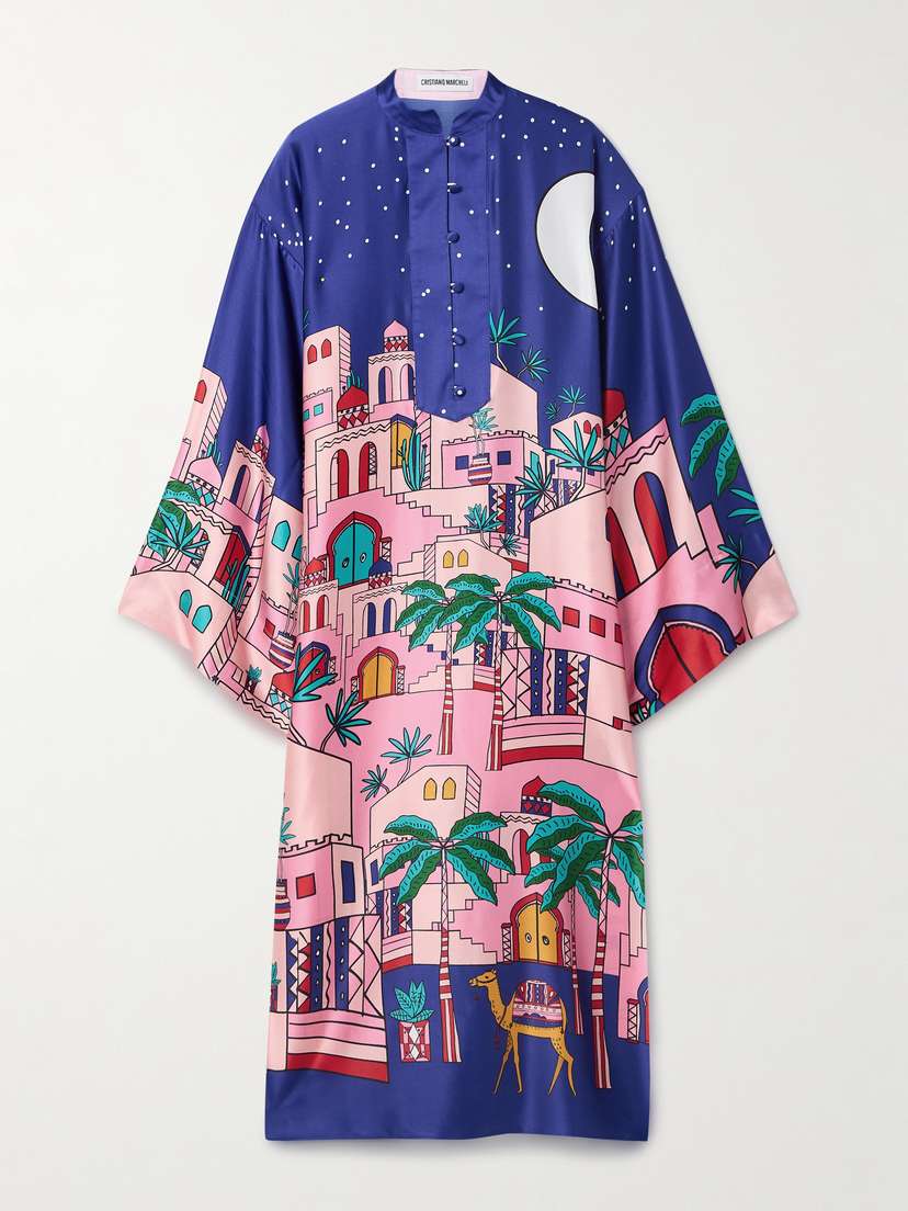 Cristiano Marcheli Fiorenza Printed Silk-blend Satin Kaftan