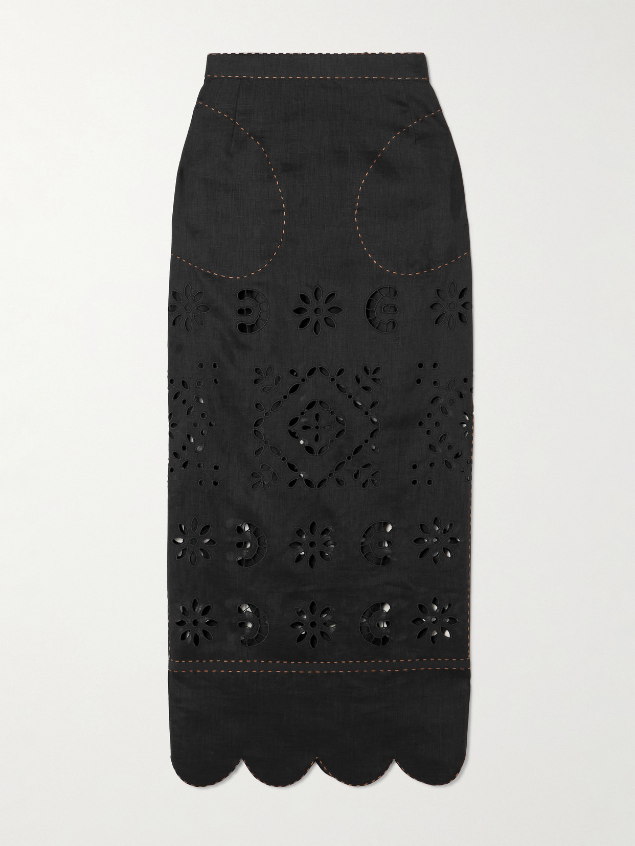 Vita Kin Orlando Scalloped Broderie Anglaise Linen Maxi Skirt In Black