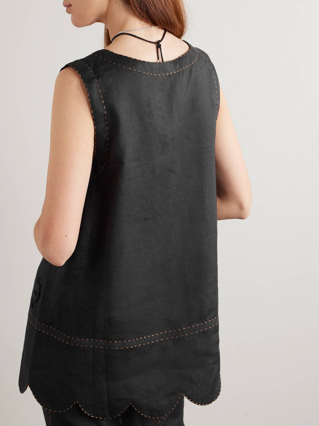 Vita Kin Orlando Scalloped Broderie Anglaise Linen Tank