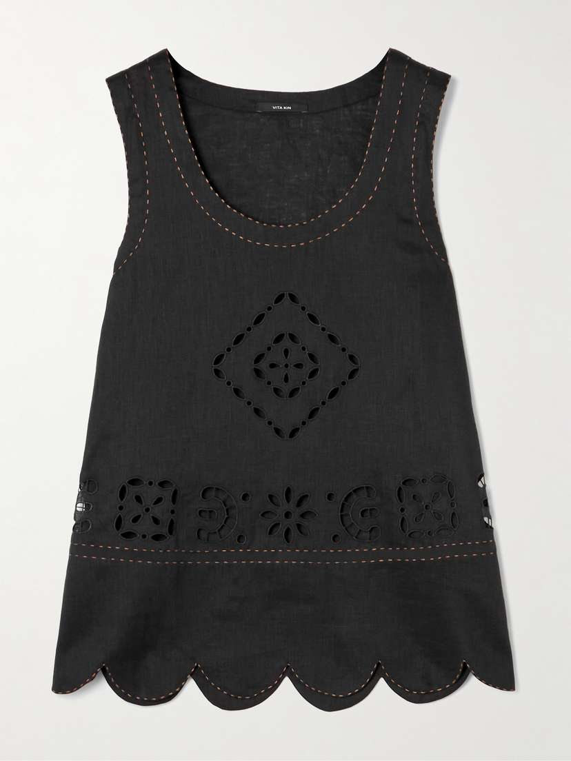 Vita Kin Orlando Scalloped Broderie Anglaise Linen Tank