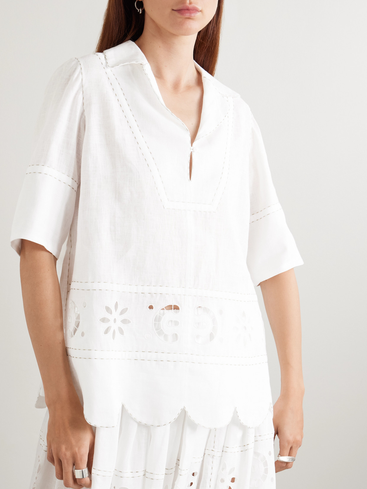 Vita Kin Emma Broderie Anglaise Linen Blouse