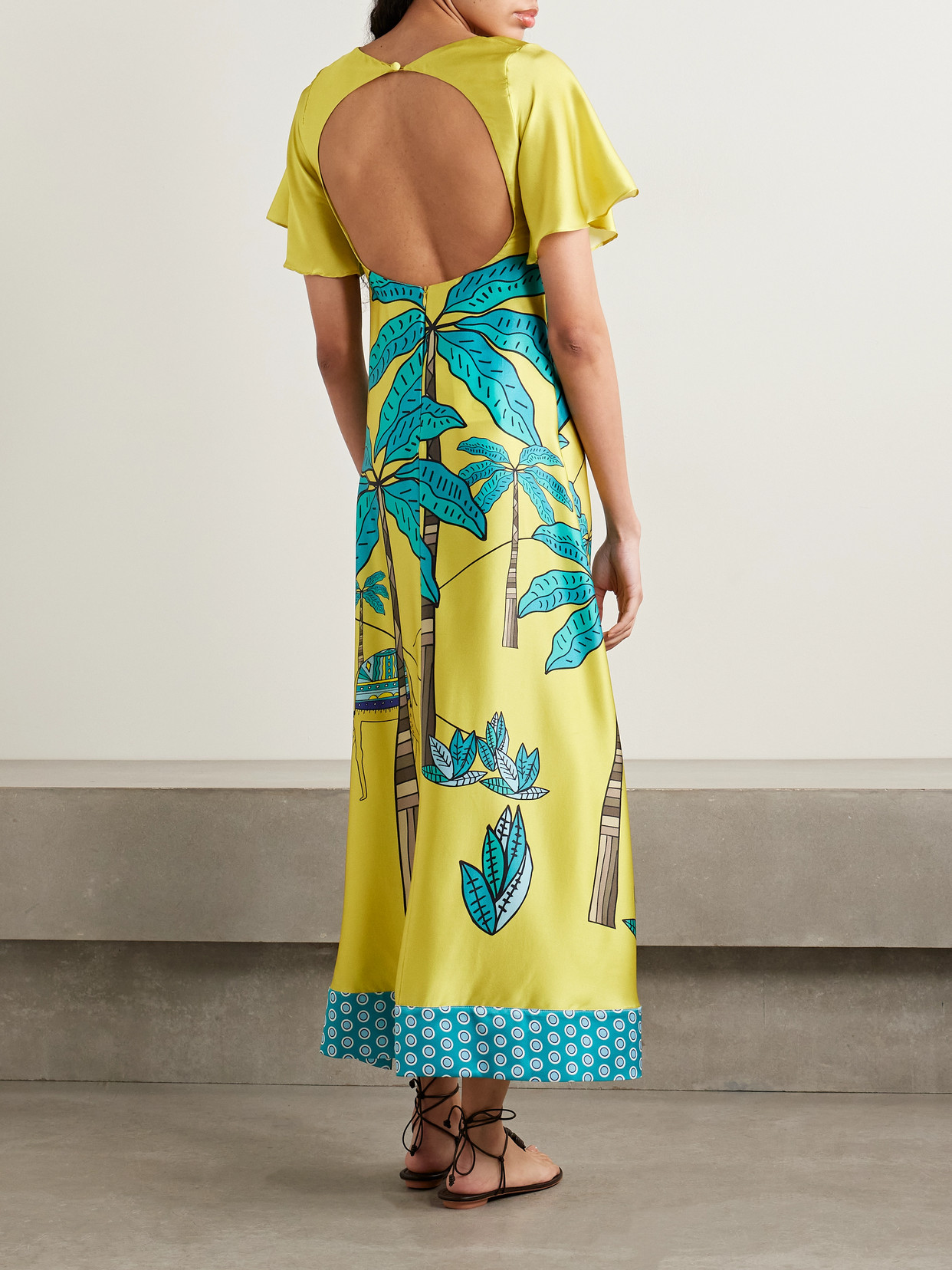 Cristiano Marcheli Brigitte Open-back Printed Silk-satin Maxi Dress