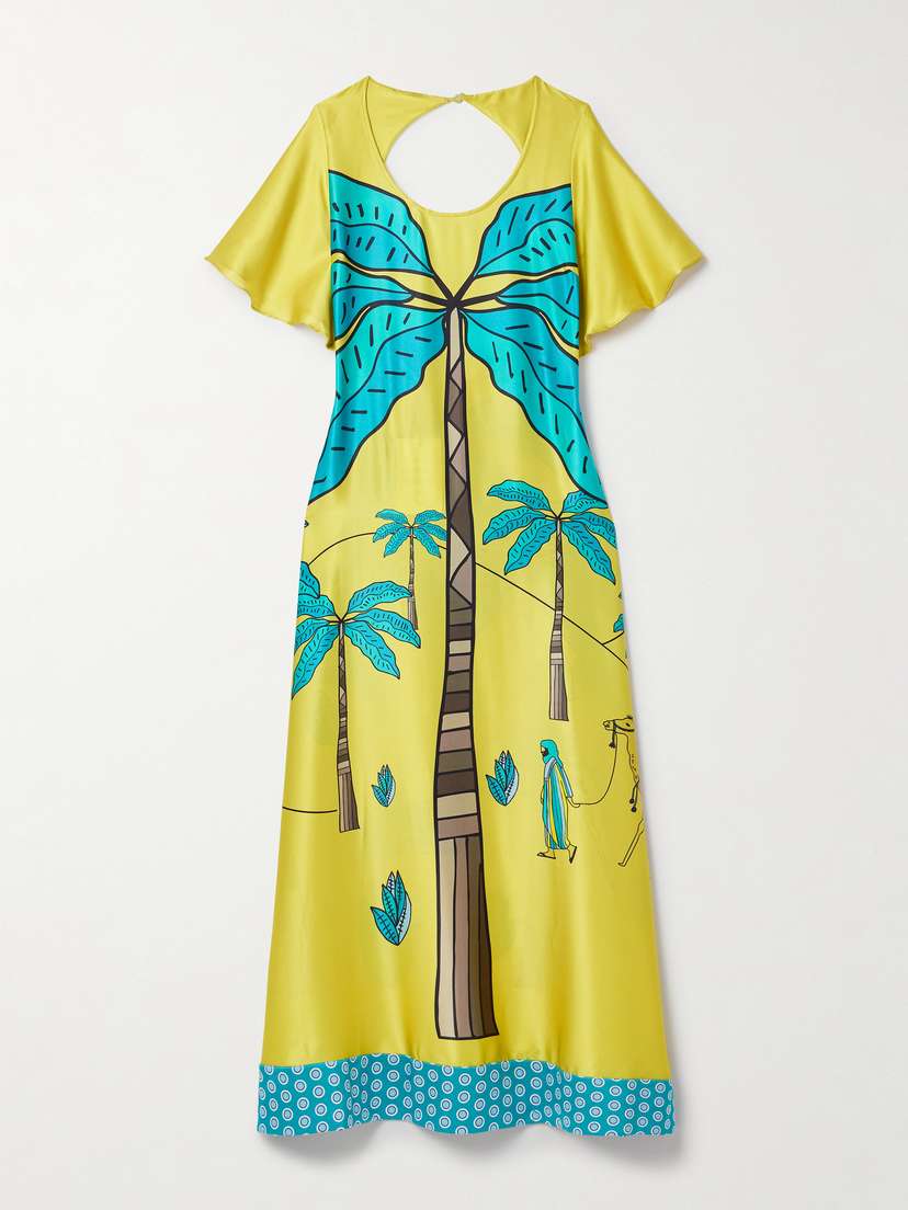 Cristiano Marcheli Brigitte Open-back Printed Silk-satin Maxi Dress