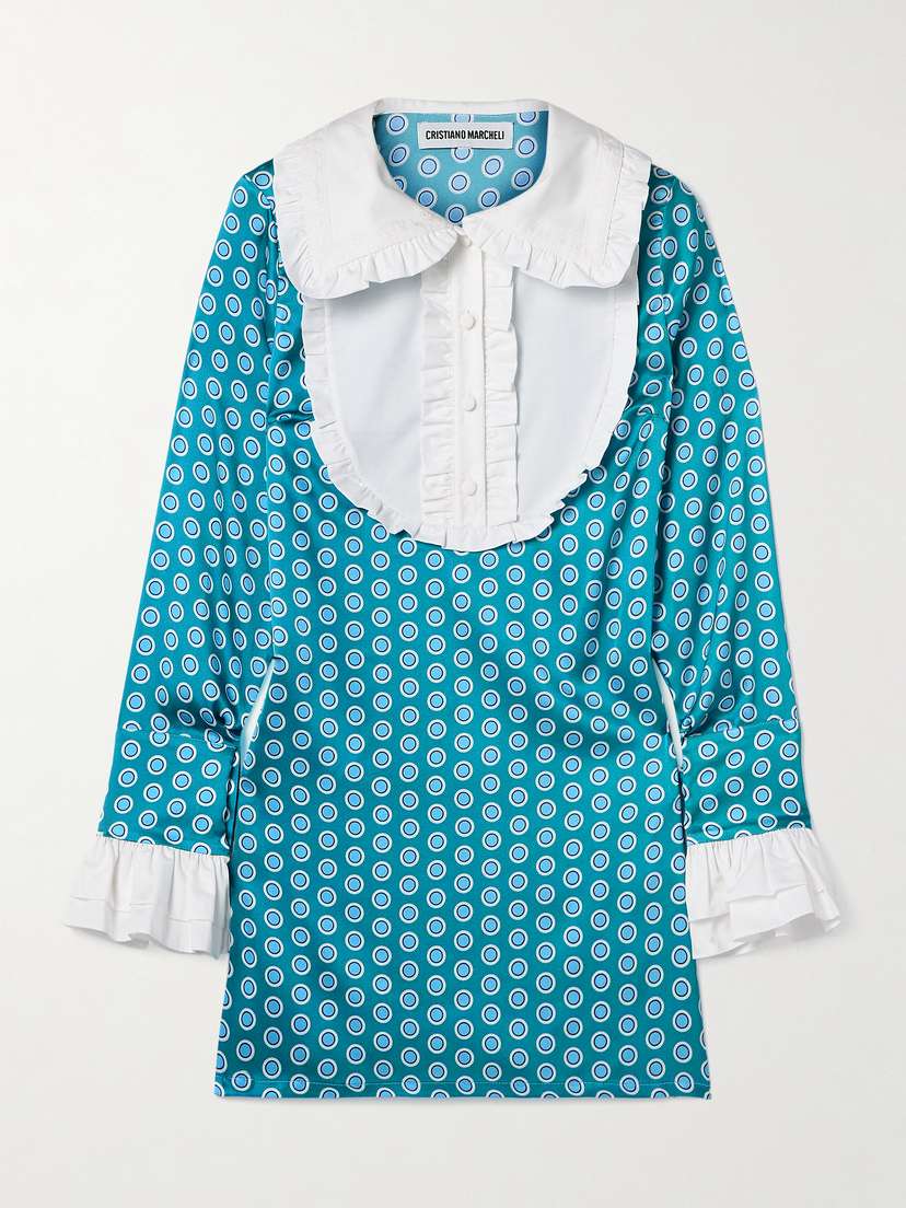 Cristiano Marcheli Vittoria Ruffled Cotton-trimmed Printed Silk-blend Satin Mini Dress