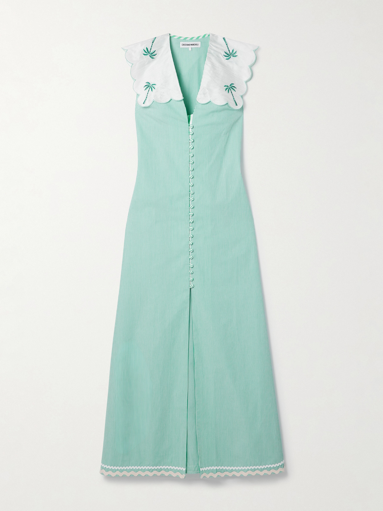 Cristiano Marcheli Isabella Embroidered Silk Dupioni-trimmed Striped Cotton-poplin Maxi Dress