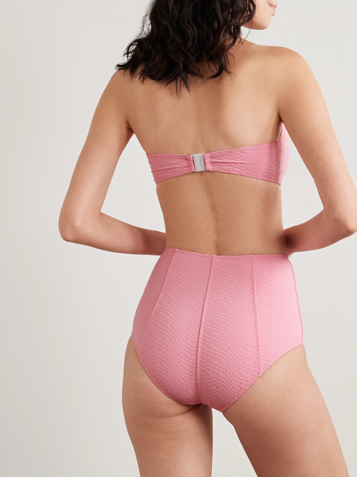Lisa Marie Fernandez Poppy Strapless Button-embellished Seersucker Bikini In Pink