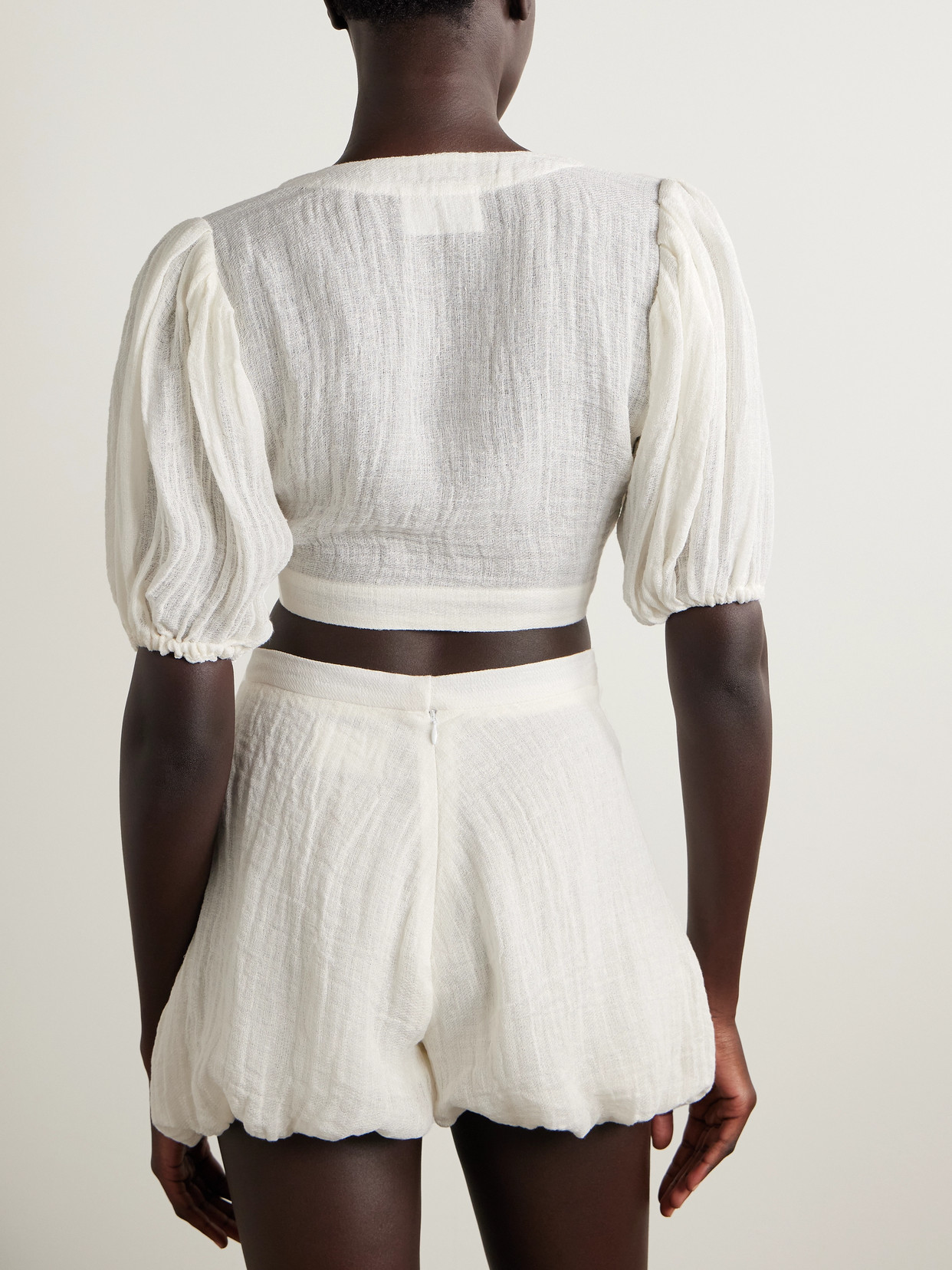 Lisa Marie Fernandez Cropped Tie-front Linen-blend Gauze Top In White