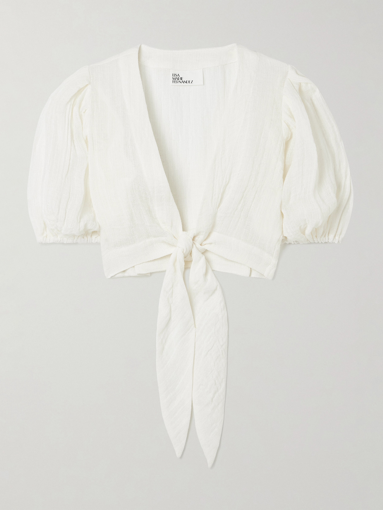 Lisa Marie Fernandez Cropped Tie-front Linen-blend Gauze Top In White