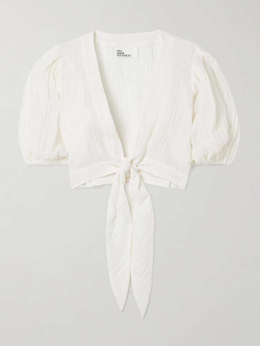 Lisa Marie Fernandez Cropped Tie-front Linen-blend Gauze Top