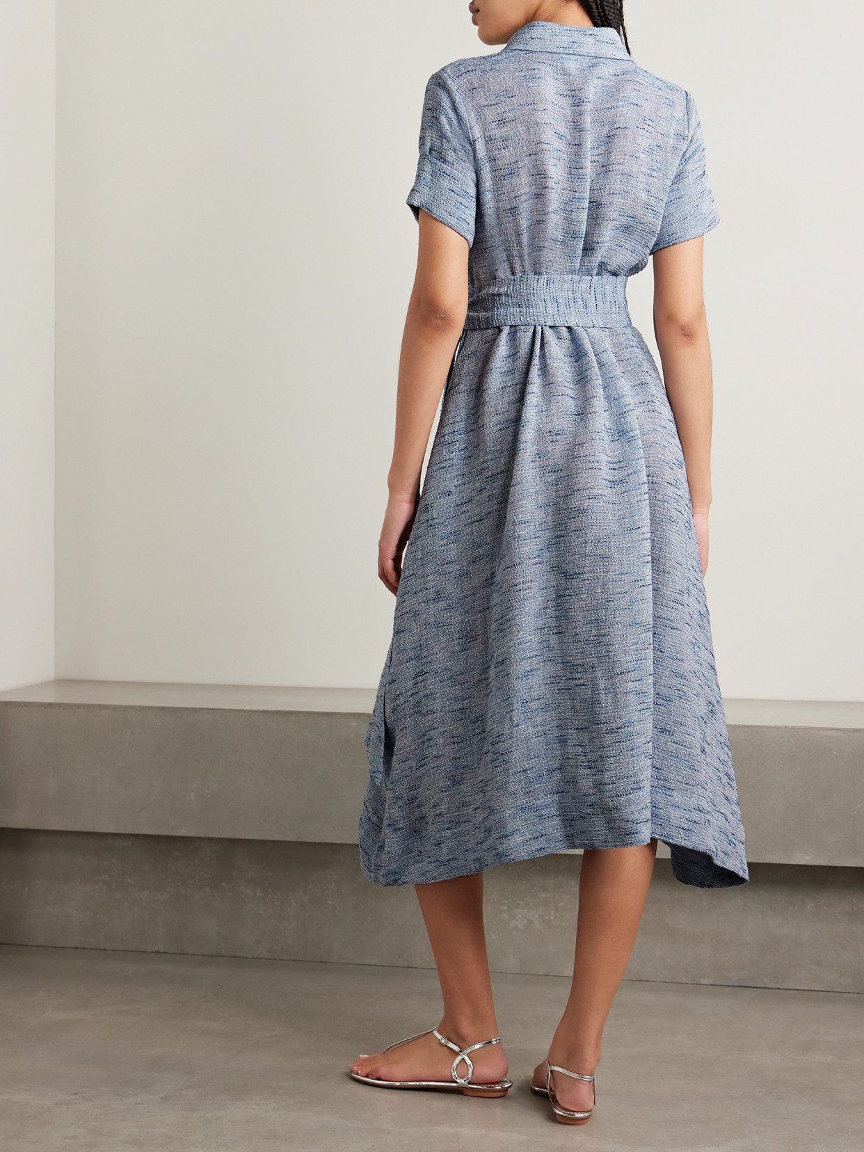 Lisa Marie Fernandez Belted Linen-blend Tweed Midi Shirt Dress