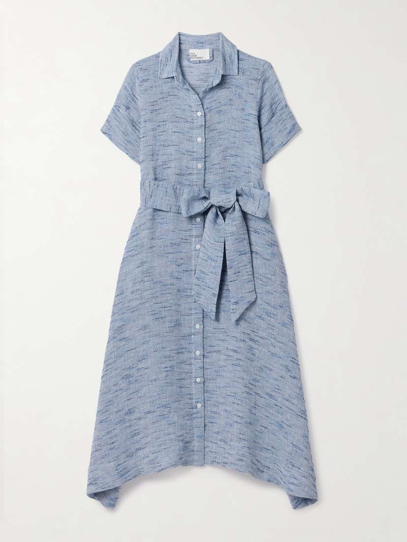 Lisa Marie Fernandez Belted Linen-blend Tweed Midi Shirt Dress